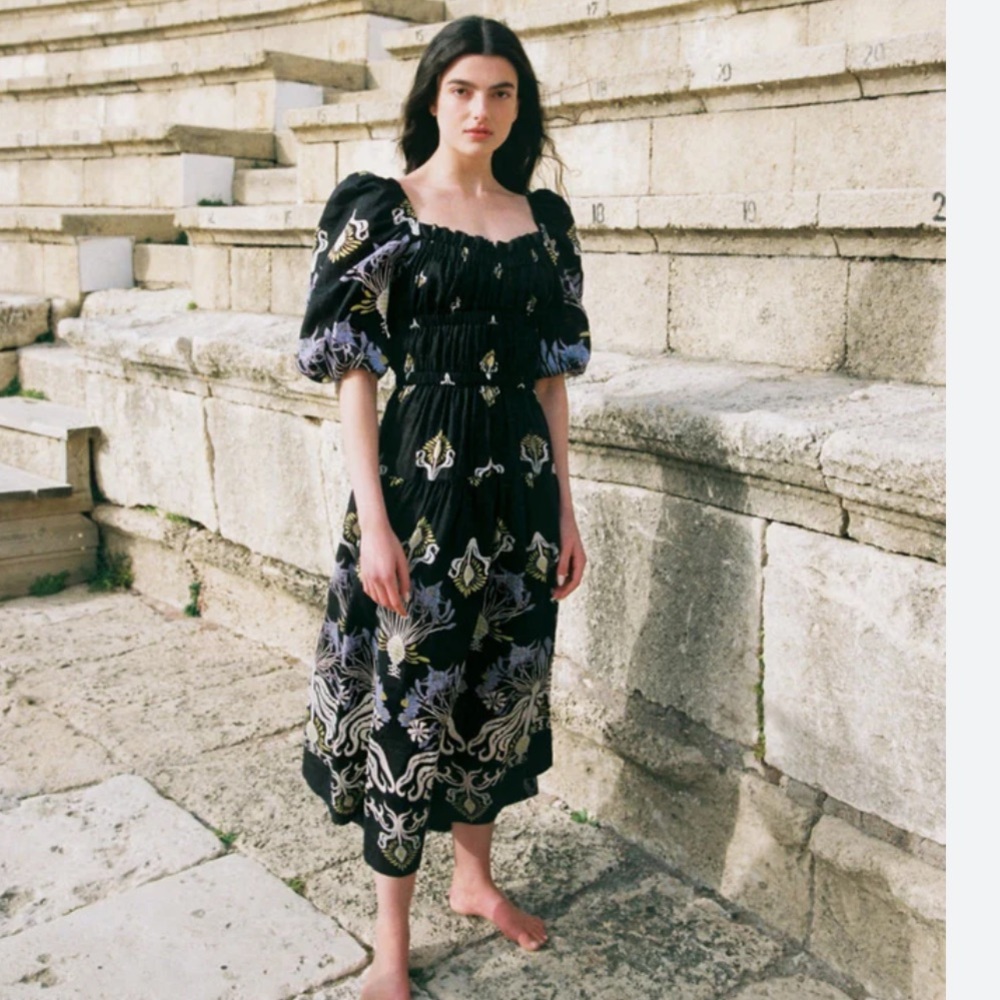 Sabina Musayev $350 Gleam Puff Sleeve Viscose Blend Maxi Dress Small